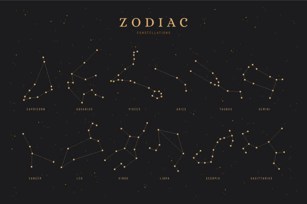 istock zodiac constellations on a dark night sky background with stars, astrology / astronomy spiritual vector design elements 2175453117