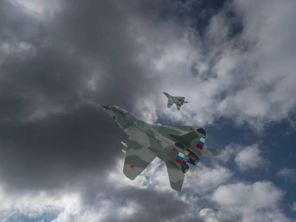 Mig-29 Fighter Jets in Flight over the clouds.