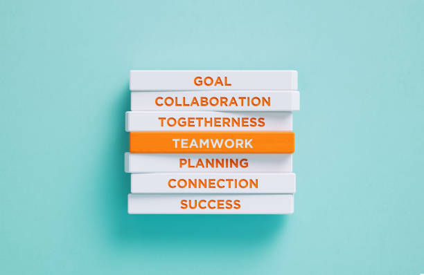 istock Teamwork Related Words Written Wood Blocks On Blue Background - Teamwork Concept 2175463014