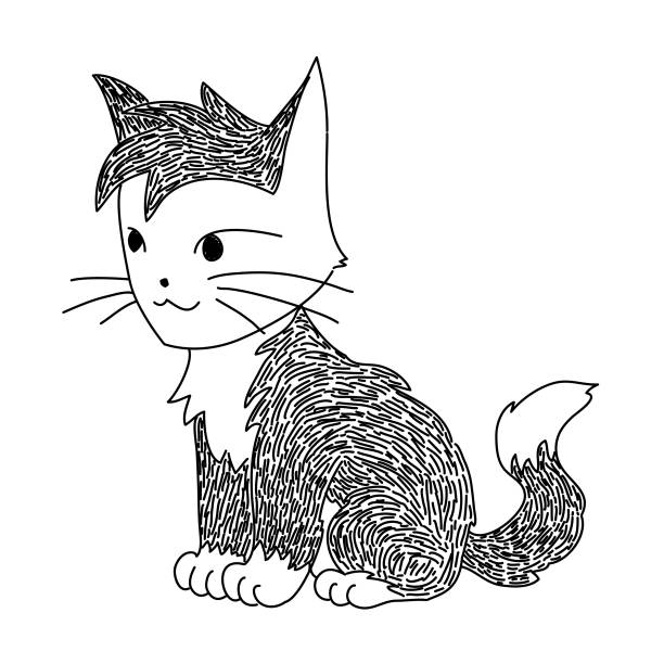 istock happy black and white kitten with white paws sits and smiles, stock vector 2175466628