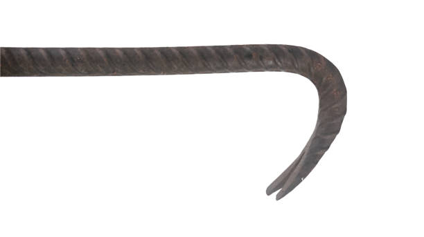 A cut-out image of a dark steel crowbar with precise clipping paths, emphasizing its sturdy, industrial design for various practical or construction-themed uses.