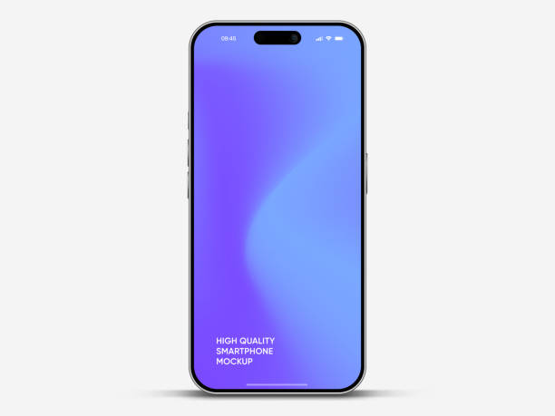 realistisches smartphone-mockup. handy-vektor mit isoliertem auf weißem hintergrund. vorderseite des geräts. 3d-handy mit schatten. realistisches, hochwertiges smartphone-mockup für ui ux präsentation. - brand name smart phone stock-grafiken, -clipart, -cartoons und -symbole