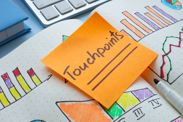 istock Sticker labeled touchpoints on an open notebook. Customer journey and engagement tracking. 2175488891