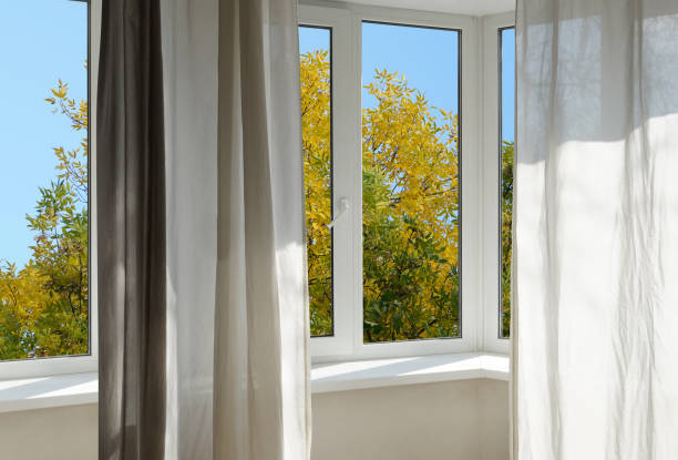 istock View from the window, yellow trees, landscape with forest. 2175495782