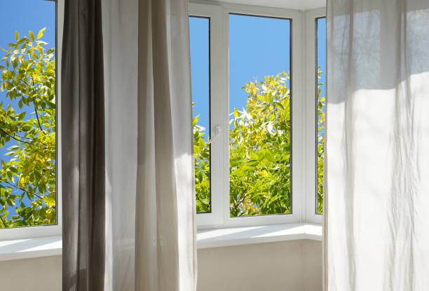 istock View from the window, yellow trees, landscape with forest. 2175496010