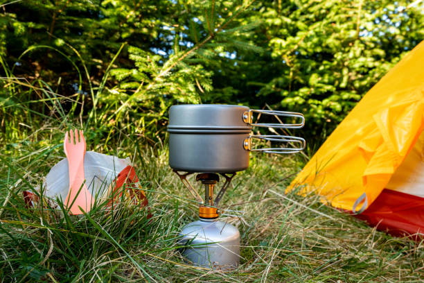 istock Equipment for camping and cooking on a mountain hike. 2175496318