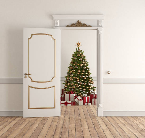 istock Classic white interior door partially open showing empty doorway 2175507350