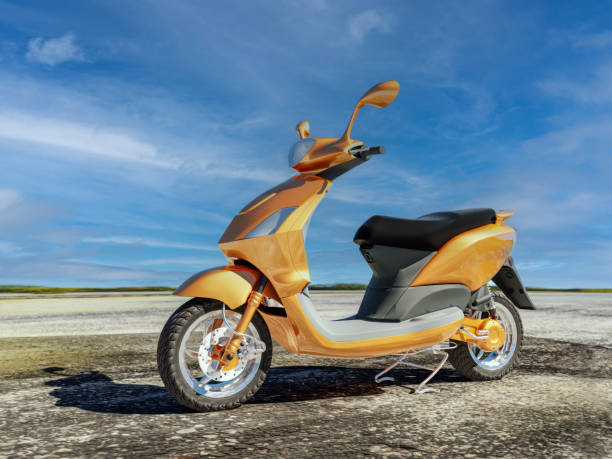 istock Electric moped parked outdoors against blue sky 2175511341