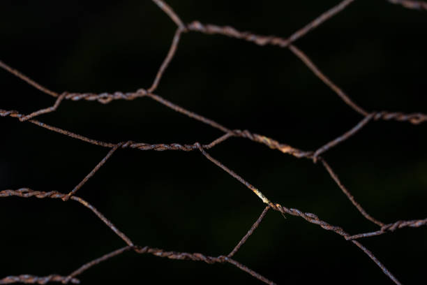 close-up shot of a tightly woven rope net with a blurred background of a soccer field. The focus on the knot creates a strong contrast between the sharp foreground and the soft