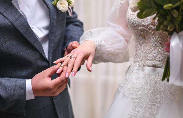 istock The groom puts on his bride's wedding ring 2175518702
