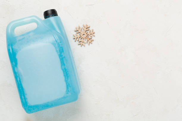 istock Can with antifreeze on concrete background, top view 2175523182