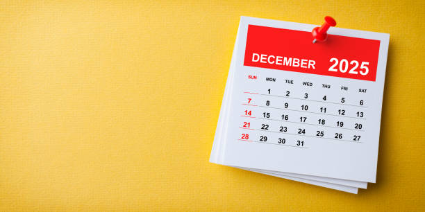 istock White Sticky Note With 2025 December Calendar And Red Push Pin On Blue Background 2175523528