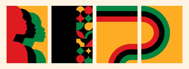 istock Black history month retro style poster set. Juneteenth freedom day banner with bold brutalist geometric shapes. 2175528732