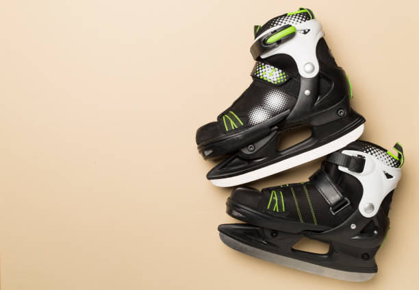 istock Ice skates on color background, top view 2175532866