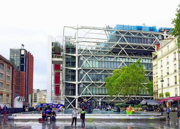 Paris, France - September 27, 2019: A view of the exterior of the Pompidou Center, formally known as Centre national d'art et de culture Georges-Pompidou, in central Paris. A complex building in a modern style, it houses art museums and a vast public library.