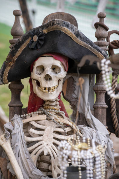 istock A pirate skeleton sits in an old pirate ship 2175539392