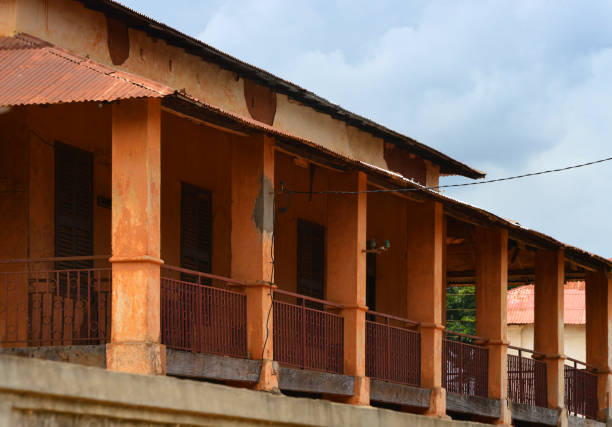 Ouidah / Whydah / Ajuda, Atlantique Department, Benin: 19th century colonial building with large veranda, designed for the Benin's tropical climate (just 6º north of the equator).