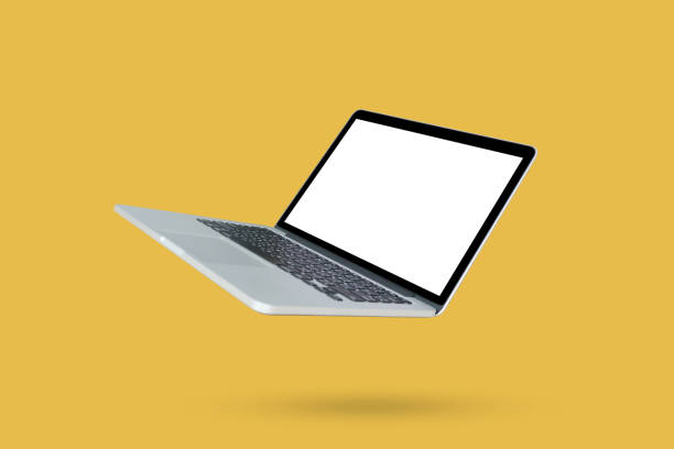 istock Laptop with blank screen isolated on yellow background 2175540820