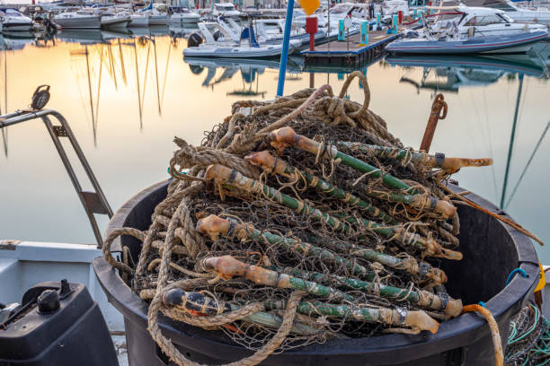 Rodi Garganico, Foggia, Puglia, Italy:Fishing nets on the port of Rodi Garganico