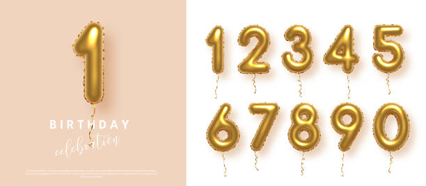 istock Birthday anniversary golden numbers set template with number 1. Celebration birthday vector background. Gold numbers in form of balloons on beige for party invitation, greeting card, poster, event 2175542649