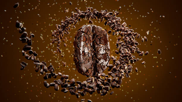 istock Closeup coffee beans collision on brown background. 3D render. Food and drink idea concept. 2175544326