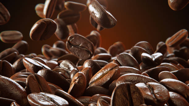 istock Super Slow Motion Close up Detail Shot of Coffee Beans Falling Down. 3D rendering. 2175544388