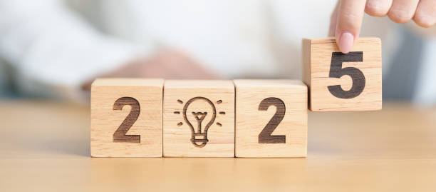 istock 2025 block with lightbulb. Business Idea, Creative, Thinking, brainstorm, Goal, Resolution, strategy, plan, Action, change and New Year start concepts 2175545576
