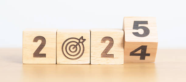 istock 2024 year change to 2025 year block with dartboard icon. Goal, Target, Resolution, strategy, plan, Action, mission, motivation, and New Year start concepts 2175546093