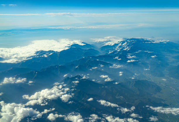 Aerial view of snow capped mountains in Sichuan and Tibet, China