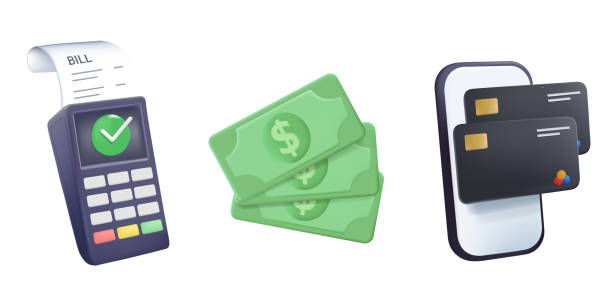 istock Payment methods illustration set in 3D style. Paying with credit card, cash with banknotes and online by electronic bank 2175556916