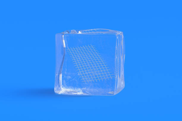 istock Metal grid for concrete armoring in ice cube. 3d illustration 2175556956