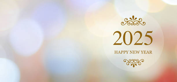 Happy New Year 2025 on blur abstract bokeh background with copy space for text, New year greeting card, banner, sign