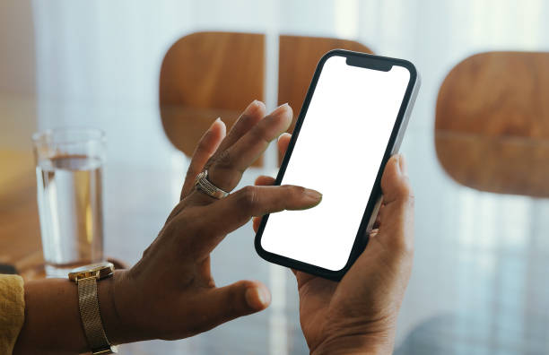 istock Woman Holding Mobile Phone with Blank White Screen 2175559346