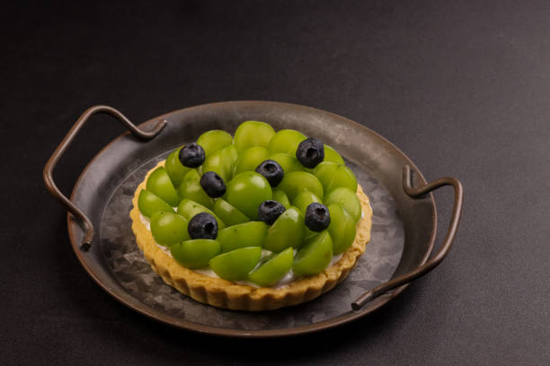 Shine Muscat Grape Tart, Garnish with Blueberry.