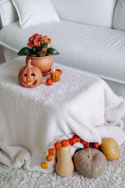 White Interior Decoration Halloween. White aesthetic photo.