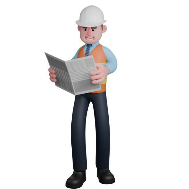 istock Male Architect Character. An Architect stands holding a newspaper in both hands. 3D Urban Planner 2175573557