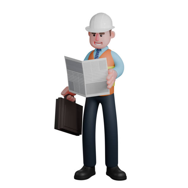 istock Illustration of a Professional Architect. An Architect stands with his left hand holding a newspaper while his right hand holds a briefcase. 3D Male 2175573929
