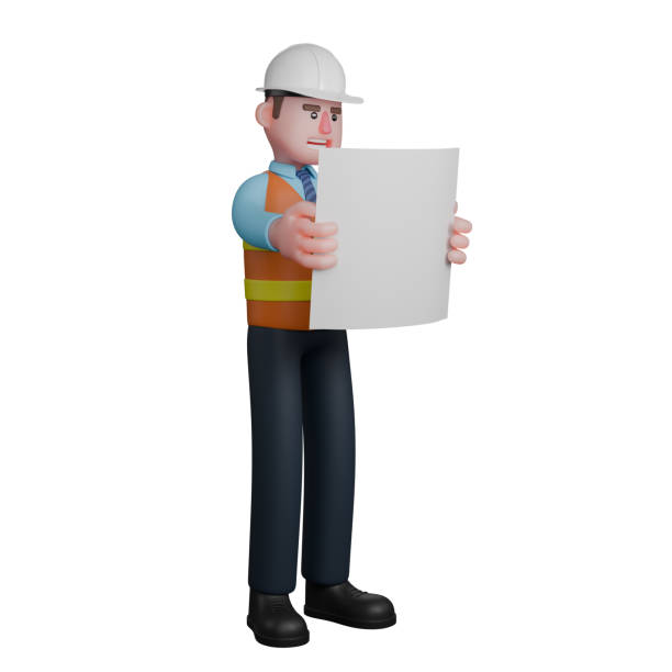 istock Male Architect in Project Setting. An Architect stands holding a sketch paper with both hands. 3D Character 2175574265