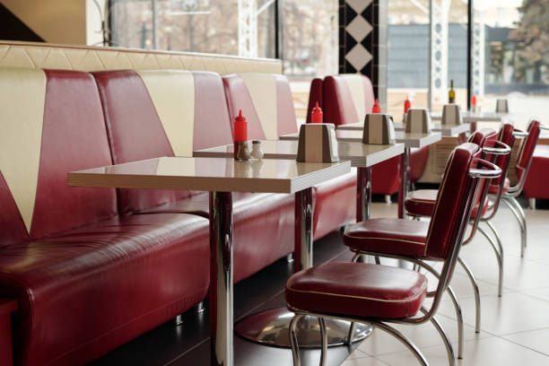 istock Stylish Retro Diner Interior Featuring Red Vinyl Seating 2175576175