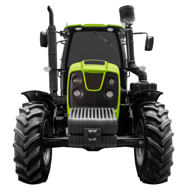 Front view green tractor isolated on white background with clipping path
