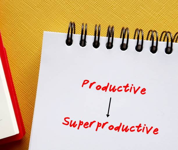 istock Office notebook with handwritten text note PRODUCTIVE to SUPERPRODUCTIVE, goal of doing things more efficient, manage to get a lot more out of precious time than average person, get so much more done 2175585517