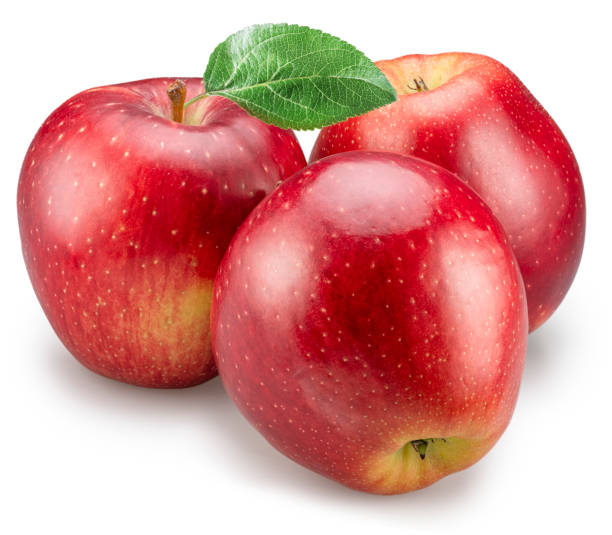 istock Ripe red apples with green apple leaf on white background. File contains clipping path. 2175589674
