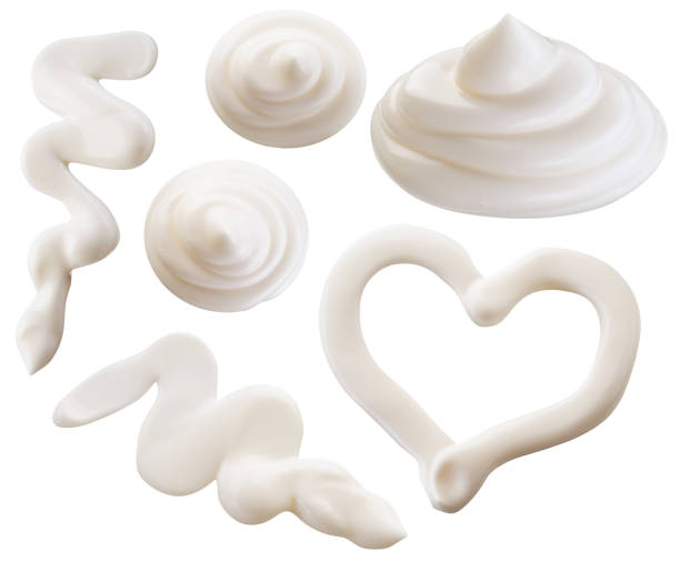 istock Set of different mayonnaise sauce spots and squeeze on white background; top view. File contains clipping paths. 2175590100
