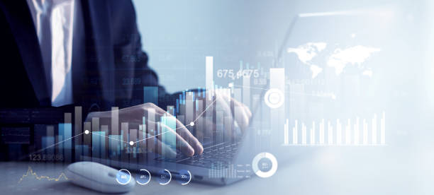 istock Businessman using laptop with digital screen of analyzing data sales and financial graph chart. Business development strategy,analysis and planning. 2175593233