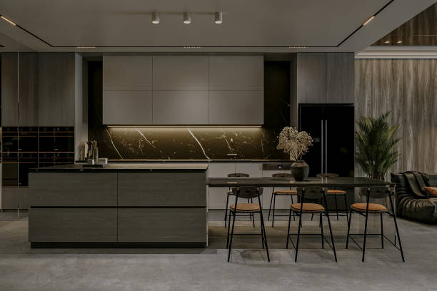 istock Modern Luxury Kitchen with Marble Backsplash and Minimalist Design 2175598102