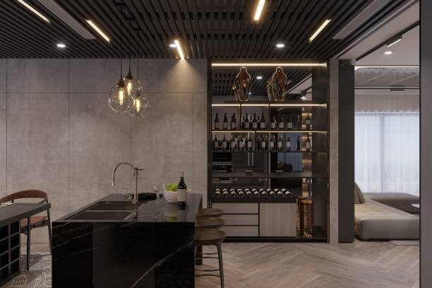 istock Luxury Home Bar and Kitchen with Modern Wine Storage and Elegant Lighting 2175599389