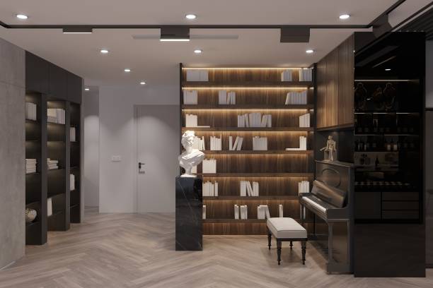 istock Modern Home Library with Sculptural Art and Piano 2175599473