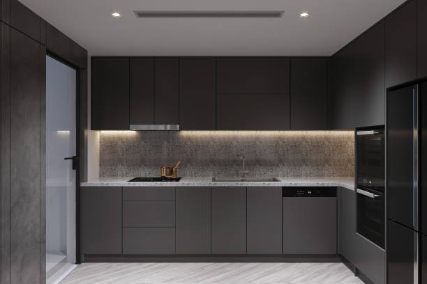 istock Sleek Modern Kitchen Design with Dark Cabinets and Minimalist Aesthetics 2175599546