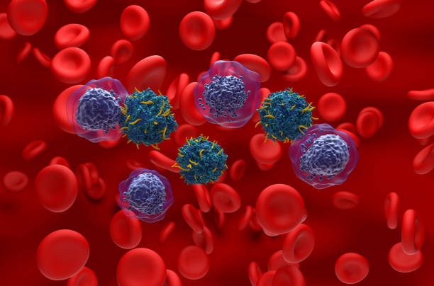 CAR T cell therapy in Acute myeloid leukaemia (AML) - isometric view 3d illustration stock photo