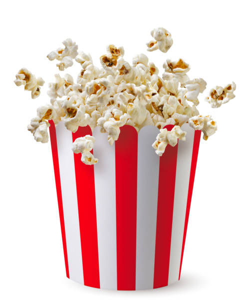 istock Popcorn flying out of a box close-up on a white. Isolated 2175603164